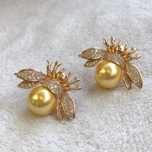 Pearl Bees with Cubic Zirconia Earrings